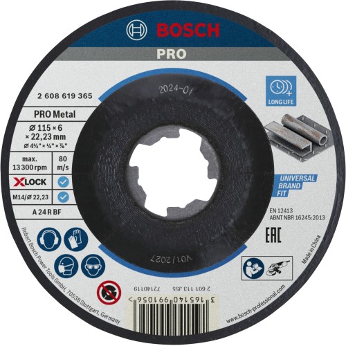 Disco de desbaste abrasivo PRO Metal, 115 x 6 x 22,23 mm, X-Lock