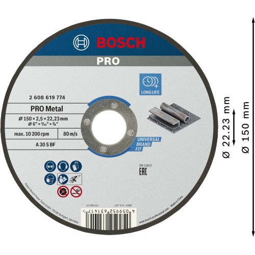 Disco de corte abrasivo PRO Metal, 150 x 2,5 x 22,23 mm