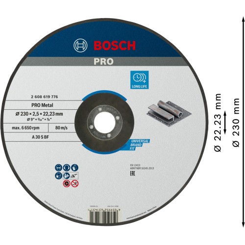Disco de corte abrasivo PRO Metal, 230 x 2,5 x 22,23 mm