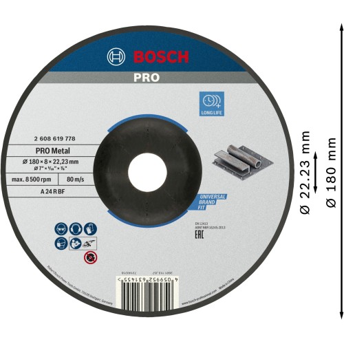 Disco de desbaste PRO Metal, 180 x 8 x 22,23 mm