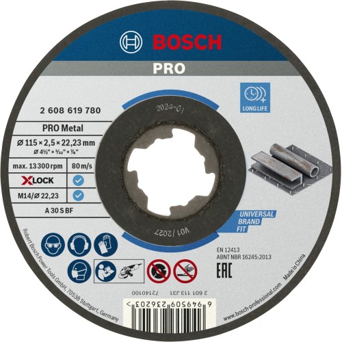 Disco de corte abrasivo PRO Metal, 115 x 2,5 x 22,23 mm, X-Lock, recto