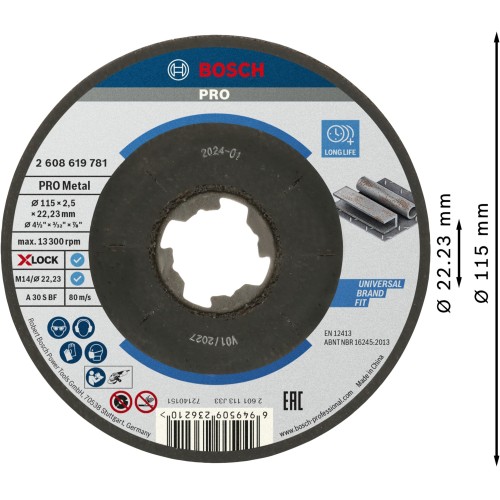 Disco de corte abrasivo PRO Metal, 115 x 2,5 x 22,23 mm, X-Lock, cóncavo