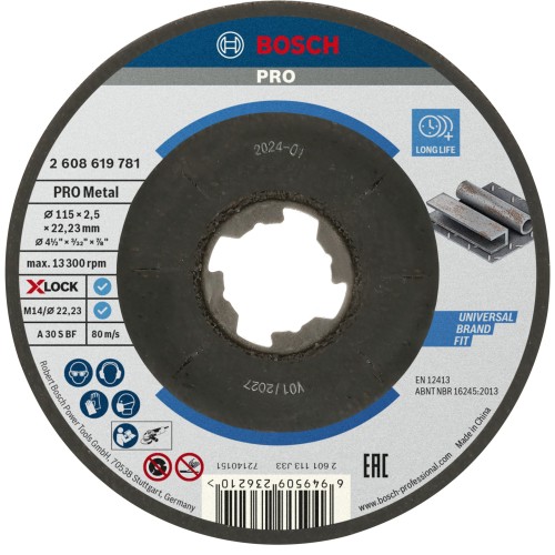Disco de corte abrasivo PRO Metal, 115 x 2,5 x 22,23 mm, X-Lock, cóncavo