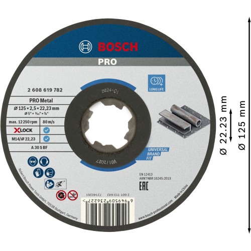 Disco de corte abrasivo PRO Metal, 125 x 2,5 x 22,23 mm, X-Lock, recto