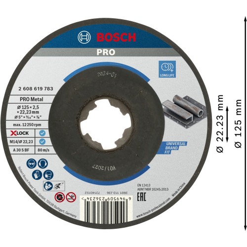 Disco de corte abrasivo PRO Metal, 125 x 2,5 x 22,23 mm, X-Lock, cóncavo