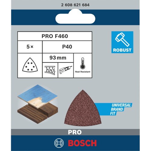 Hoja de lija PRO F460, 93 x 93 mm, G40, 5 unidades