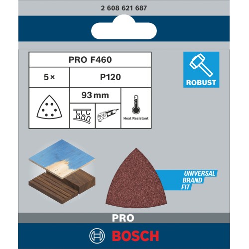 Hoja de lija PRO F460, 93 x 93 mm, G120, 5 unidades
