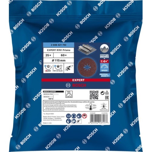 Disco de fibra EXPERT R781 Prisma Ceramic X-LOCK de 115 mm, 22,23 mm, G 60