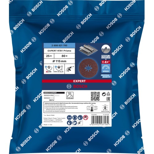 Disco de fibra EXPERT R781 Prisma Ceramic X-LOCK de 115 mm, 22,23 mm, G 80