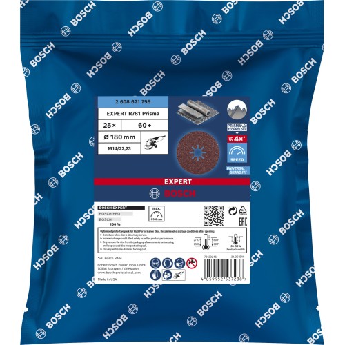 Disco de fibra EXPERT R781 Prisma Ceramic de 180 mm, 22,23 mm, G 60