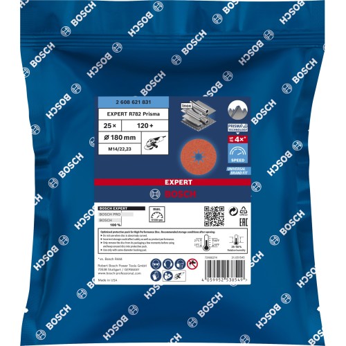 Disco de fibra EXPERT R782 Prisma Ceramic de 180 mm, 22,23 mm, G 120