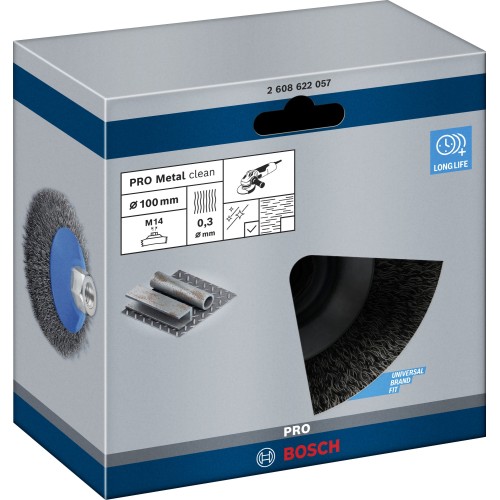 Cepillo cónico PRO Metal clean, 100 x 0,3 mm, rosca