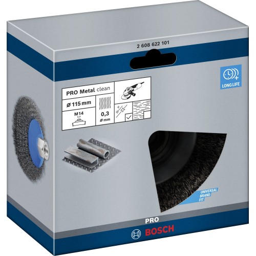 Cepillo cónico PRO Metal clean, 115 x 0,3 mm, rosca