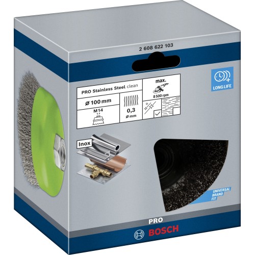 Cepillo de vaso PRO Stainless Steel clean, 100 x 0,3 mm, rosca