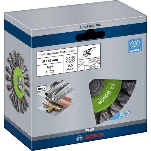 Disco de alambre PRO Stainless Steel heavy, 115 x 0,5 mm, rosca
