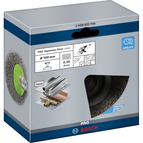 Cepillo cónico PRO Stainless Steel clean, 100 x 0,35 mm, rosca