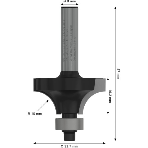 Broca fresadora para redondeo PRO, R 10, vástago de 8 mm