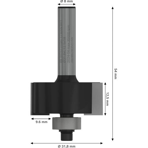Broca fresadora PRO para rebajes, 9,6 mm, vástago de 8 mm