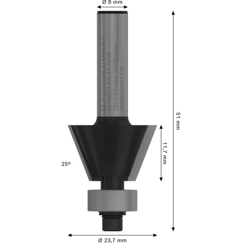 Broca fresadora para biseles PRO, 25°, vástago de 8 mm