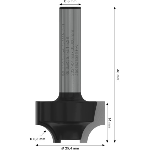 Broca fresadora PRO para óvolos, R 6,3, vástago de 8 mm