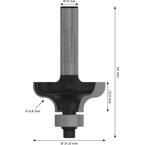 Broca fresadora PRO para moldura de filete, R 4,8, vástago de 8 mm