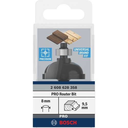 Broca fresadora PRO para moldura cóncava clásica, R 9,5, vástago de 8 mm
