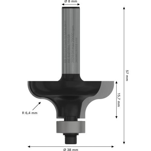 Broca fresadora PRO para moldura de filete, R 6,4, vástago de 8 mm