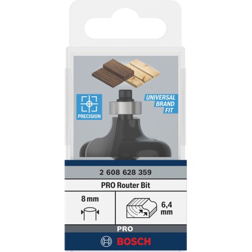 Broca fresadora PRO para moldura de filete, R 6,4, vástago de 8 mm