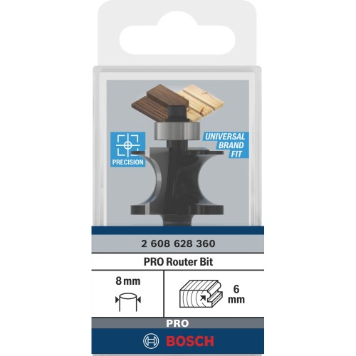 Broca fresadora guiada para molduras PRO, R 6, vástago de 8 mm
