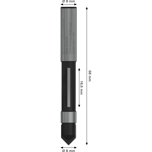 Broca fresadora piloto PRO para paneles, Ø 8 x L 18,6, vástago de 8 mm