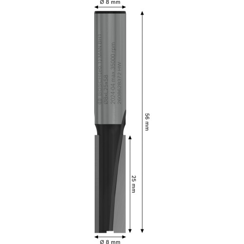 Broca fresadora recta PRO, dos acanaladuras, Ø 8 x L 25, vástago de 8 mm