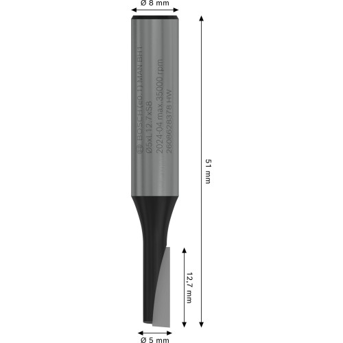 Broca fresadora recta PRO, una acanaladura, Ø 5 x L 12,7, vástago de 8 mm