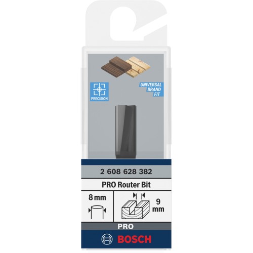 Broca fresadora recta PRO, dos acanaladuras, Ø 9 x L 19,6, vástago de 8 mm