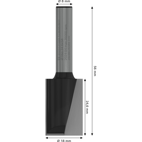 Broca fresadora recta PRO, dos acanaladuras, Ø 18 x L 24,6, vástago de 8 mm