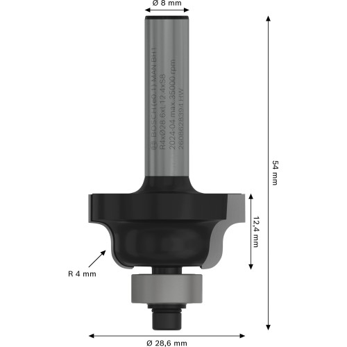 Broca fresadora romana conopial PRO; R 4, vástago de 8 mm