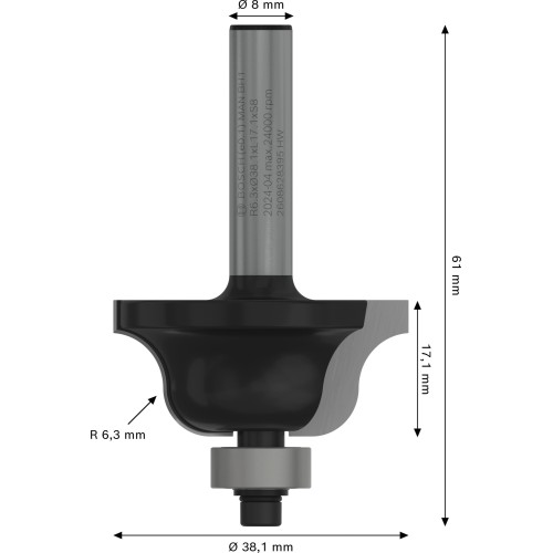 Broca fresadora romana conopial PRO; R 6,3, vástago de 8 mm