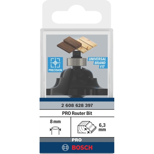 Broca fresadora PRO para moldura y moldura cóncava, R 6,3, vástago de 8 mm