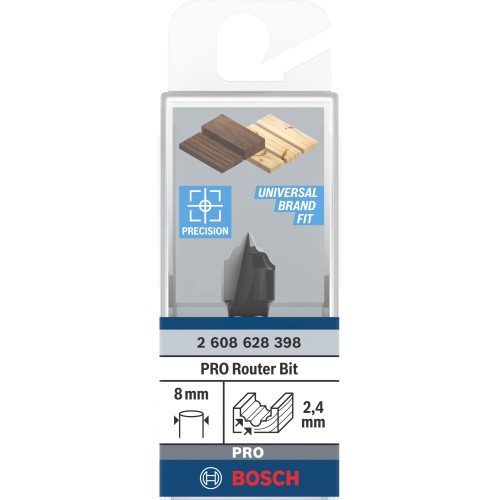 Broca fresadora PRO para ranura de moldura cóncava y cordón R 2,4, vástago de 8 mm