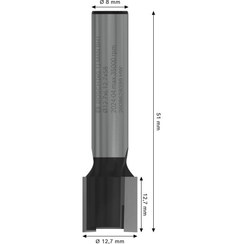 Broca fresadora para crear cajas (cavidades) PRO, Ø 12,7 x L 12,7, vástago de 8 mm