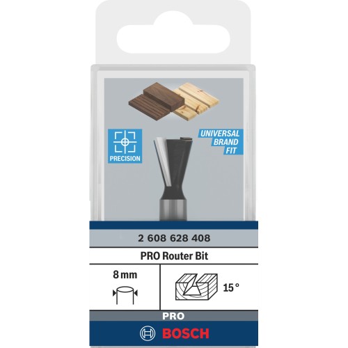 Broca fresadora para cola de milano PRO Router, 15°, vástago 8 mm