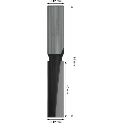 Broca fresadora recta PRO, dos acanaladuras, Ø 12 x L 40, vástago de 12 mm