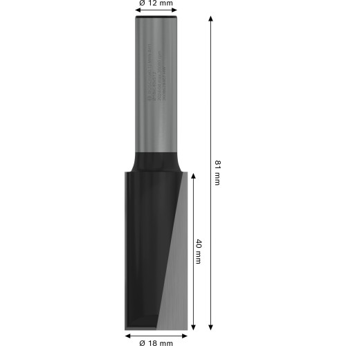 Broca fresadora recta PRO, dos acanaladuras, Ø 18 x L 40, vástago de 12 mm