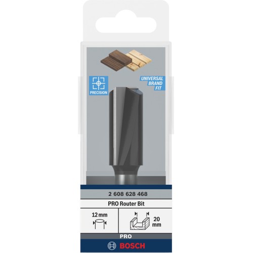 Broca fresadora recta PRO, dos acanaladuras, Ø 20 x L 40, vástago de 12 mm