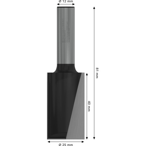 Broca fresadora recta PRO, dos acanaladuras, Ø 25 x L 40, vástago de 12 mm
