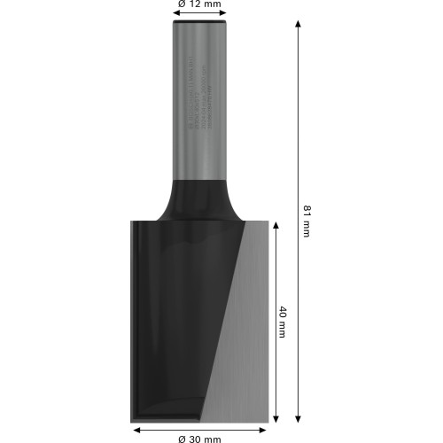 Broca fresadora recta PRO, dos acanaladuras, Ø 30 x L 40, vástago de 12 mm