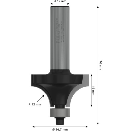 Broca fresadora para redondeo PRO, R 12, vástago de 12 mm