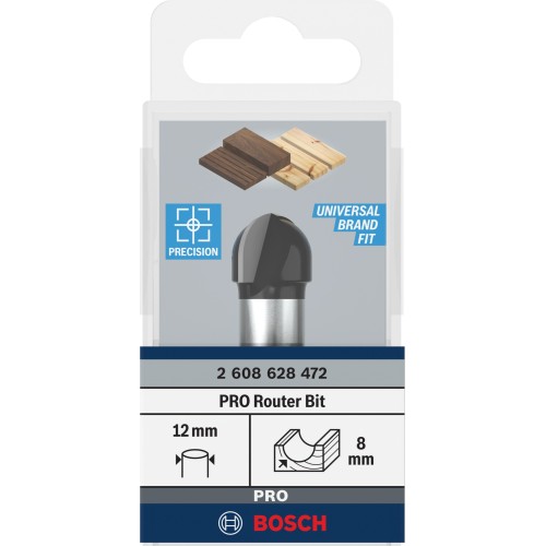 Broca fresadora PRO para molduras de media caña, R 8, vástago de 12 mm