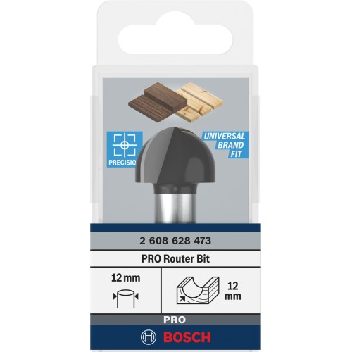 Broca fresadora PRO para molduras de media caña, R 12, vástago de 12 mm