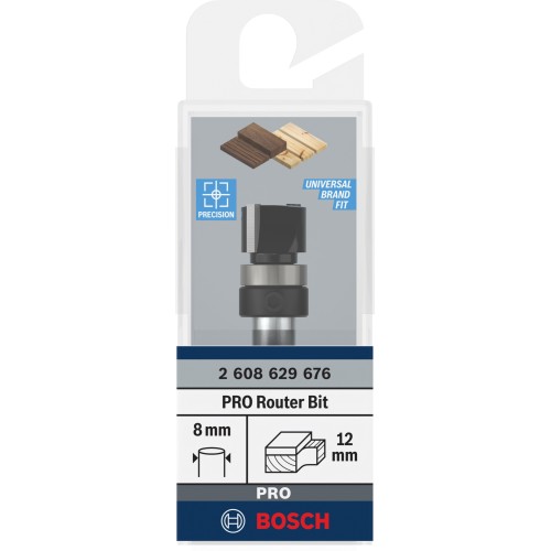 Broca fresadora de recorte al ras PRO con cojinete superior, Ø 12,7 x L 9,5, vástago de 8 mm