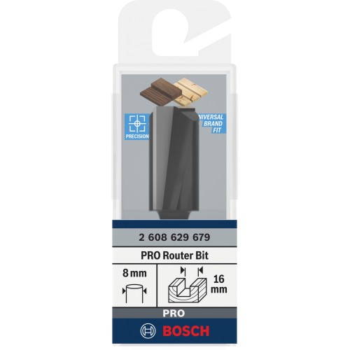 Broca fresadora recta PRO, dos acanaladuras, Ø 16 x L 30, vástago de 8 mm